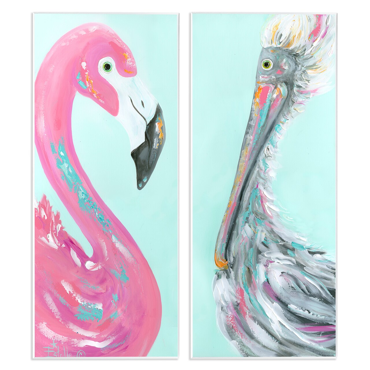 Stupell Industries Odd Flamingo Pelican Profile 2 pc Wall Plaque Art Set Design by Estelle Grengs